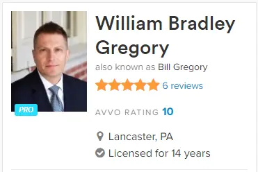 Lancaster Attorney William (Bill) Gregory - AVVO Rating 10