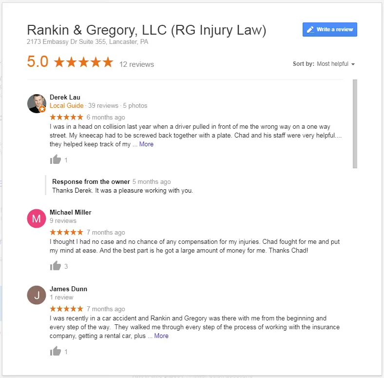 Rankin & Gregory, LLC (RG Injury Law) Google Reviews Highest Score 5/5 Stars