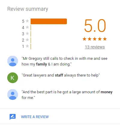 5.0 Client Testimonials on Google Reviews for Rankin & Gregory LLC RG Injury Law in Lancaster PA