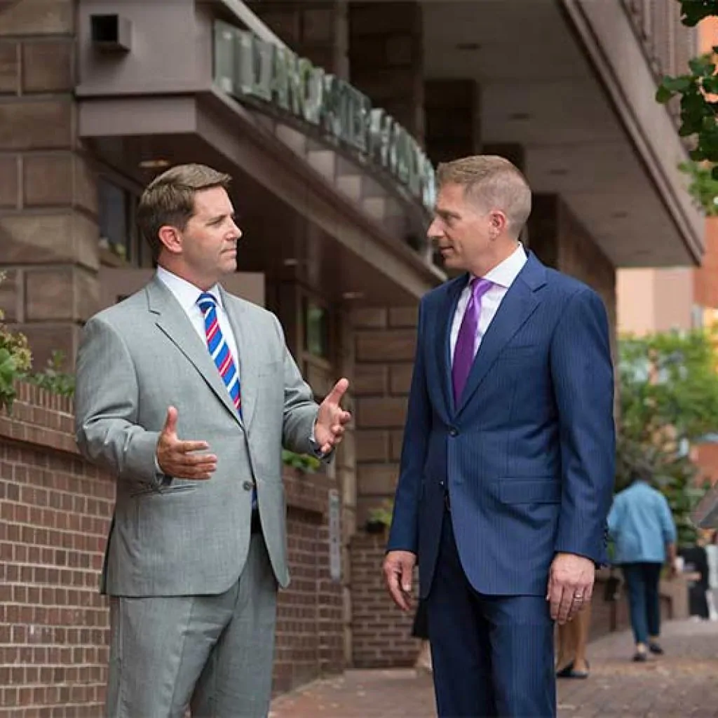 Litigation Attorneys Chad Rankin and Bill Gregory Outside of Lancaster County Courthouse in PA