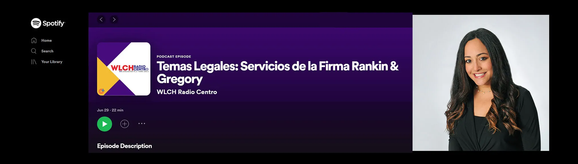 Raysa Rivera paralegal de Rankin & Gregory plática con Lazaro Delgado, anfitrión del WLCH Radio Centro Podcast, sobre los servicios del bufete de Abogados Rankin and Gregory.