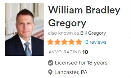 Lancaster PA Lawyer William (Bill) Gregory - AVVO Rating 10